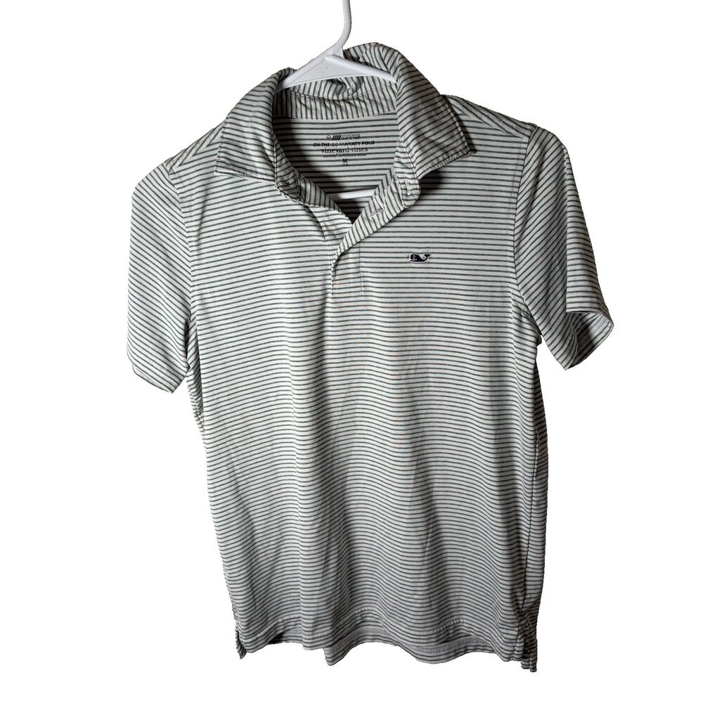 Vineyard Vines Polo Boy's Medium On The Go Sankaty Shirt Striped Green Athletic